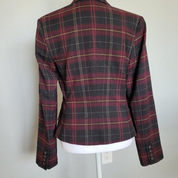 Express Navy/Burgundy Plaid Blazer - Picture 2 of 4